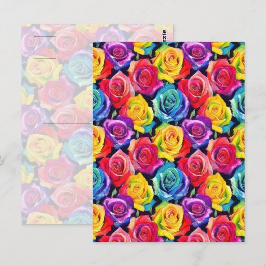 Splashy watercolor roses pattern ポストカード (正面/裏面)