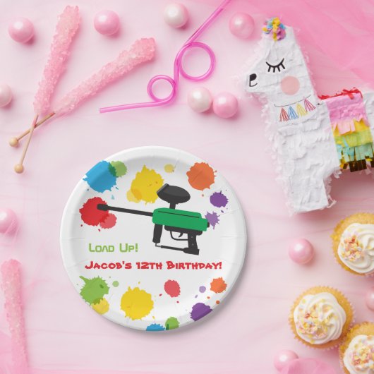 Splatのペイントボールの子供の誕生日のパーティーの紙皿 ペーパープレート (パーティー)