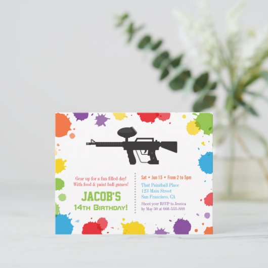 Splatはライフルのペイントボールの誕生会を絵を描きます 招待状 (スタンド正面)