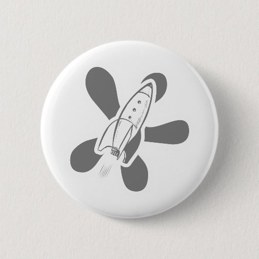 Splatレトロのロケットの白い灰色 缶バッジ (正面)