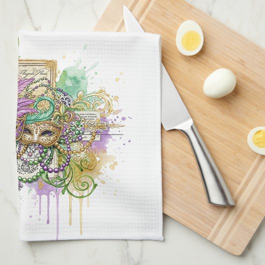 Splatter Mardi Gras collage キッチンタオル (四つ折り)
