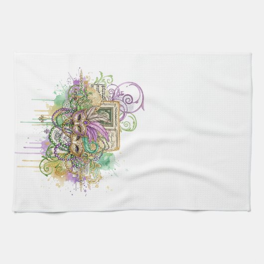 Splatter Mardi Gras collage キッチンタオル (横)