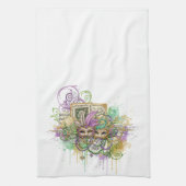 Splatter Mardi Gras collage キッチンタオル (縦)