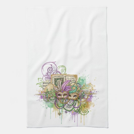 Splatter Mardi Gras collage キッチンタオル (縦)