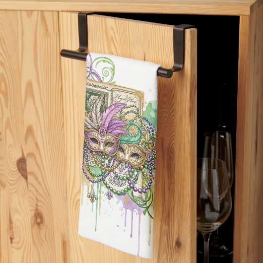 Splatter Mardi Gras collage キッチンタオル (三つ折り)