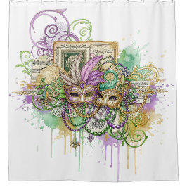 Splatter Mardi Gras collage シャワーカーテン
