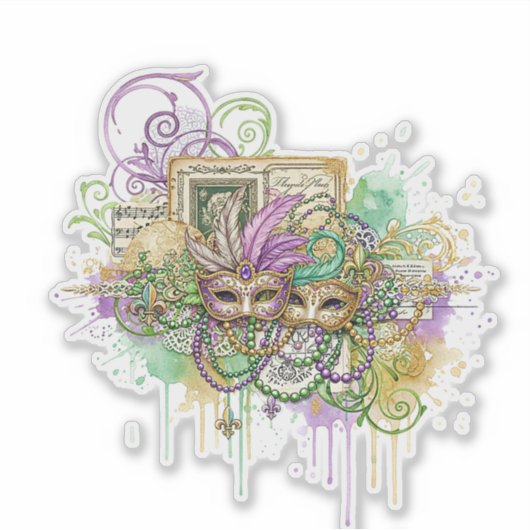 Splatter Mardi Gras collage シール (正面)