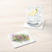 Splatter Mardi Gras collage スクエアペーパーコースター (インサイチュ)