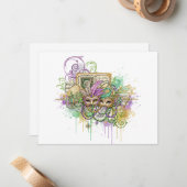 Splatter Mardi Gras collage ノートカード (正面/裏面インサイチュ)