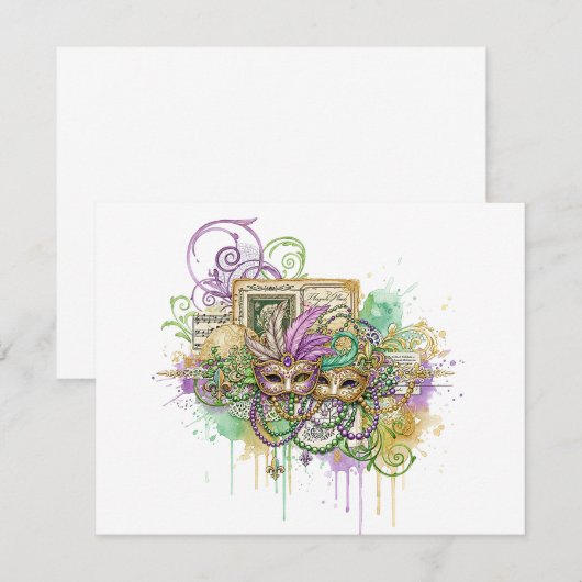 Splatter Mardi Gras collage ノートカード (正面/裏面)