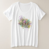 Splatter Mardi Gras collage プラスサイズTシャツ (デザイン正面)