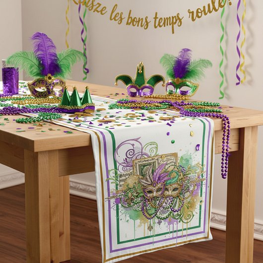 Splatter Mardi Gras collage ミディアムテーブルランナー