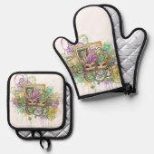 Splatter Mardi Gras collage 鍋つかみ&鍋敷きセット (正面/裏面)