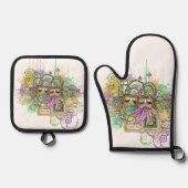 Splatter Mardi Gras collage 鍋つかみ&鍋敷きセット (正面)