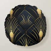Splendeur Nocturne - Or et Noir Art Déco ラウンドクッション (正面)
