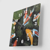 Splendid Koi Fish スクエア壁時計 (傾斜)