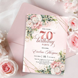Splendid Rose Gold Watercolor Floral 70th Birthday 招待状
