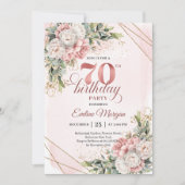 Splendid Rose Gold Watercolor Floral 70th Birthday 招待状 (正面)