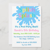 Splishのしぶきのプールを囲んでのパーティの女の子の誕生日の招待状 招待状 (正面)