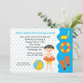 Splishのしぶきのプールを囲んでのパーティの男の子の誕生日の招待状 招待状 (スタンド正面)