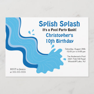Splishのしぶきのプールを囲んでのパーティの誕生日の招待状 招待状