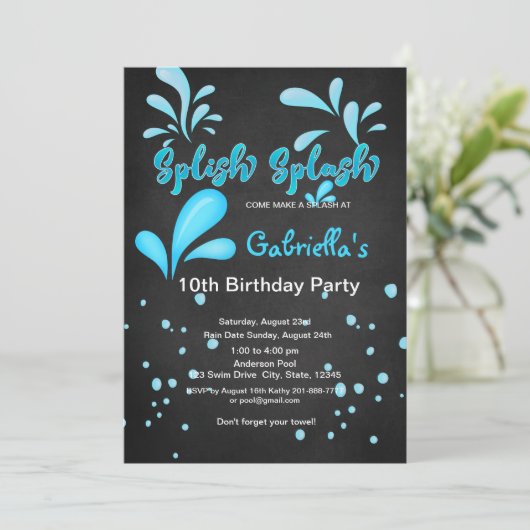Splishのしぶきのプールを囲んでのパーティの誕生日 招待状 (スタンド正面)