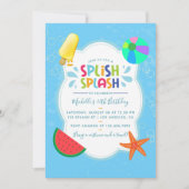 Splish Splash 誕生日パーティー 写真入り 招待状 (正面)