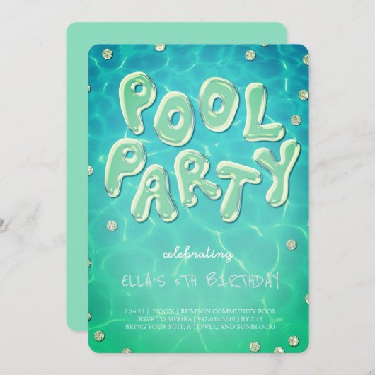 Splish Splash Birthday Bash Pool Party Invitation 招待状 (正面/裏面)