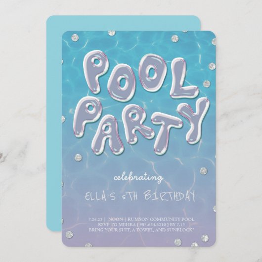 Splish Splash Birthday Bash Pool Party Invitation 招待状 (正面/裏面)