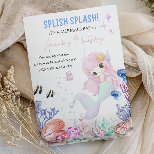 Splish Splash Birthday Party for Little Girl 招待状