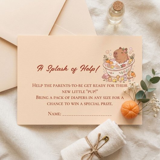 Splish Splash Capybara Baby Girl Shower エンクロージャーカード