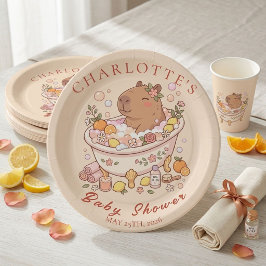 Splish Splash Capybara Baby Girl Shower ペーパープレート