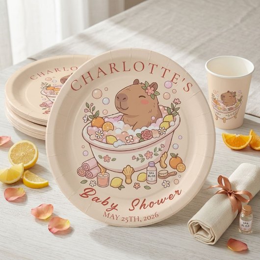 Splish Splash Capybara Baby Girl Shower ペーパープレート