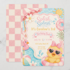 Splish Splash Duck Pool 誕生日招待状 | ピンク 招待状