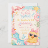 Splish Splash Duck Pool 誕生日招待状 | ピンク 招待状 (正面)