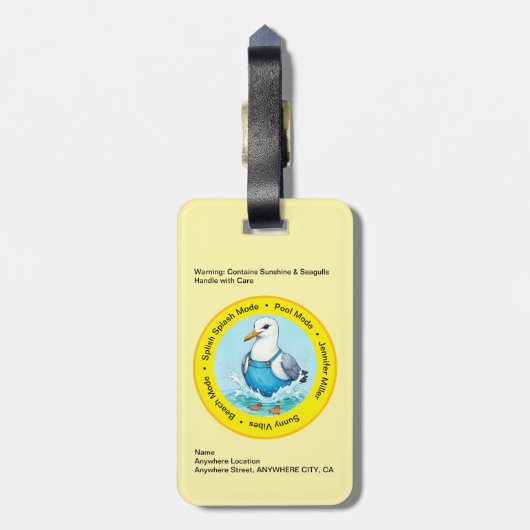 Splish Splash fun Seagull summer Hawaii greetings ラゲッジタグ (裏面縦)