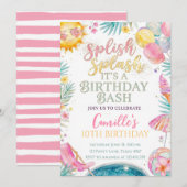 Splish Splash Girl 夏の誕生日 招待状 (正面/裏面)