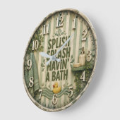 Splish Splash Havin' a Bath Farmhouse Bathroom ラージ壁時計 (傾斜)