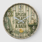 Splish Splash Havin' a Bath Farmhouse Bathroom ラージ壁時計 (正面)