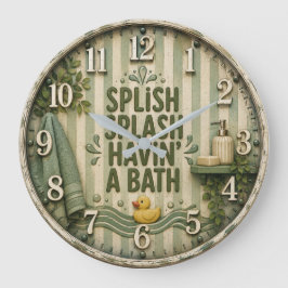 Splish Splash Havin' a Bath Farmhouse Bathroom ラージ壁時計