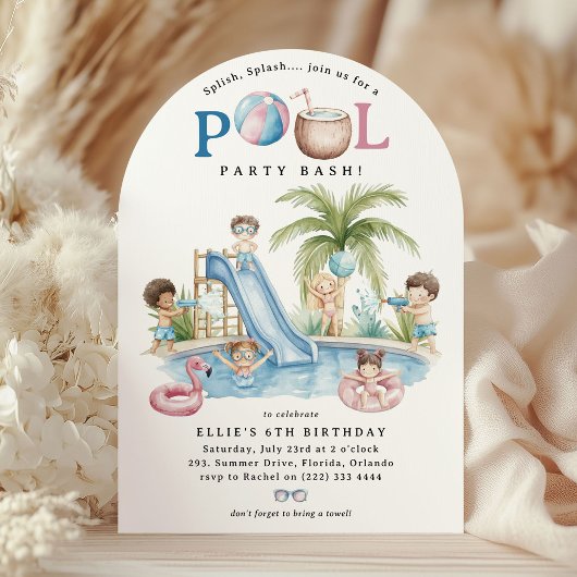 Splish Splash, Kids Pool Birthday Bash 招待状