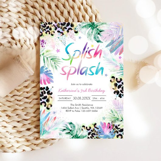 Splish Splash Leopard Party Birthday Invitation 招待状