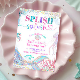 Splish Splash mermaid bash girl birthday invitatio 招待状