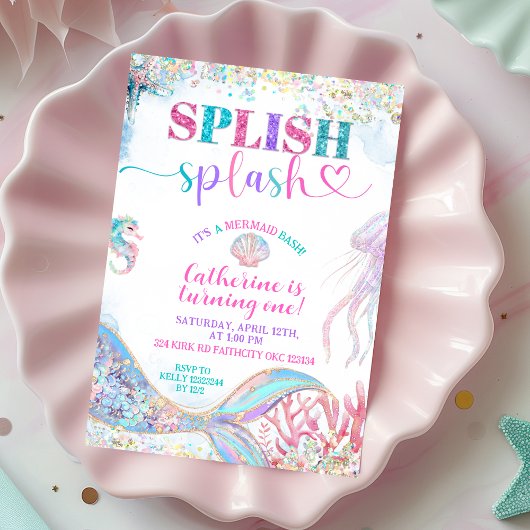 Splish Splash mermaid bash girl birthday invitatio 招待状