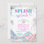 Splish Splash mermaid bash girl birthday invitatio 招待状 (正面)