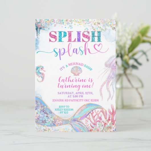Splish Splash mermaid bash girl birthday invitatio 招待状 (スタンド正面)