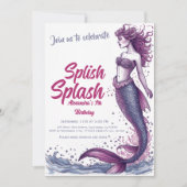 Splish Splash Mermaid Pool Party Birthday  招待状 (正面)