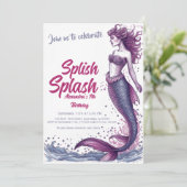Splish Splash Mermaid Pool Party Birthday  招待状 (スタンド正面)