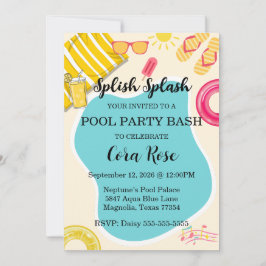 Splish Splash Pool Party Bash Birthday 招待状