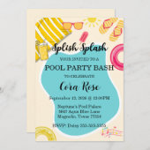 Splish Splash Pool Party Bash Birthday 招待状 (正面/裏面)